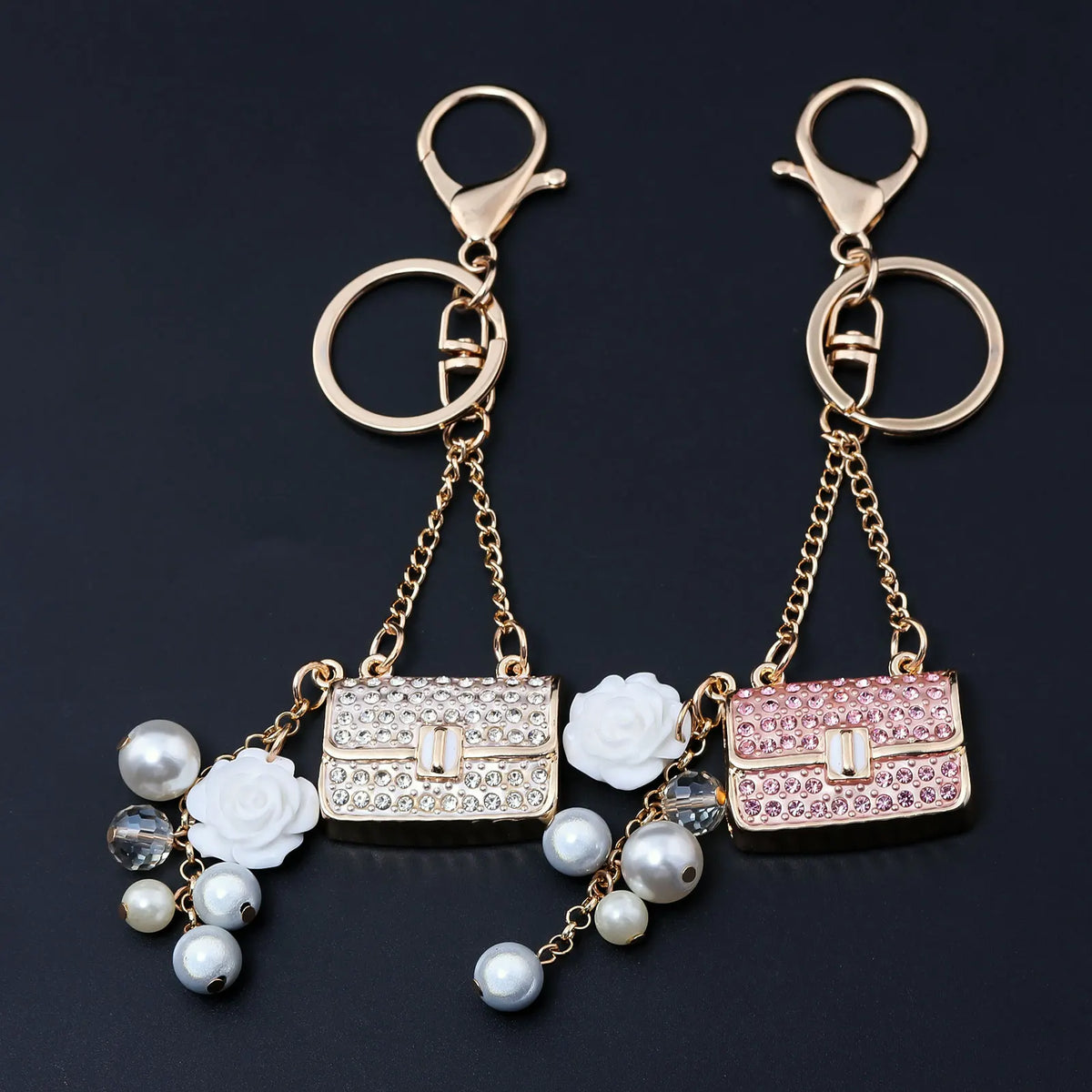 Fashion Crystal Bag-Shape & Flower Rhinestone Keychain & Bag Charm