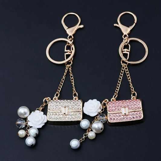 Fashion Crystal Bag-Shape & Flower Rhinestone Keychain & Bag Charm