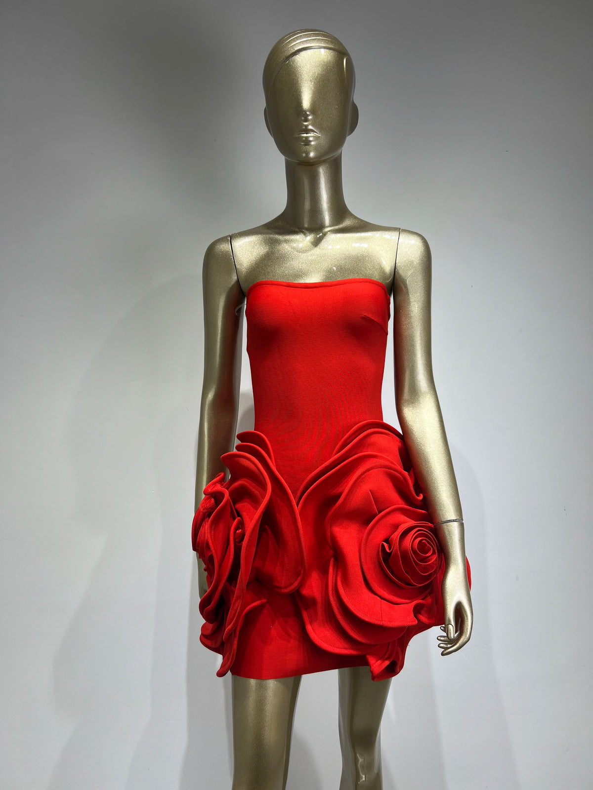 Women's Strapless Crystal Flower Bodycon Evening Mini Dress