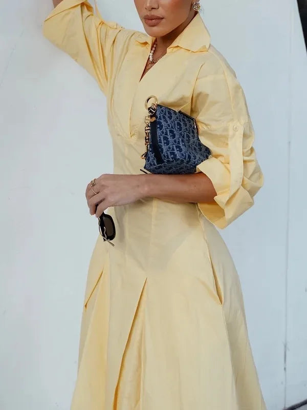 Women's Elegant A-Line Collared Maxi Shirt Dress
