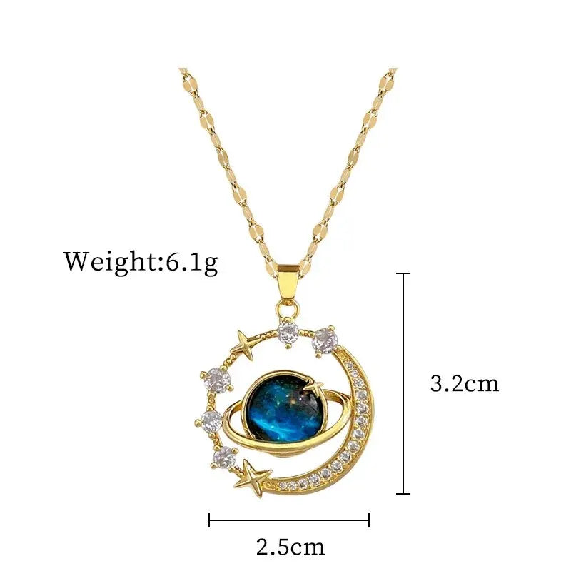 Lumière Celestial™ Titanium Steel Planet & Moon Pendant Necklace