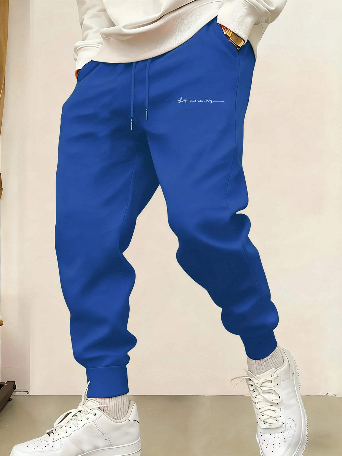 vMen’s Fleece Drawstring Sweatpants – Cursive Graphic Warm Casual Joggers