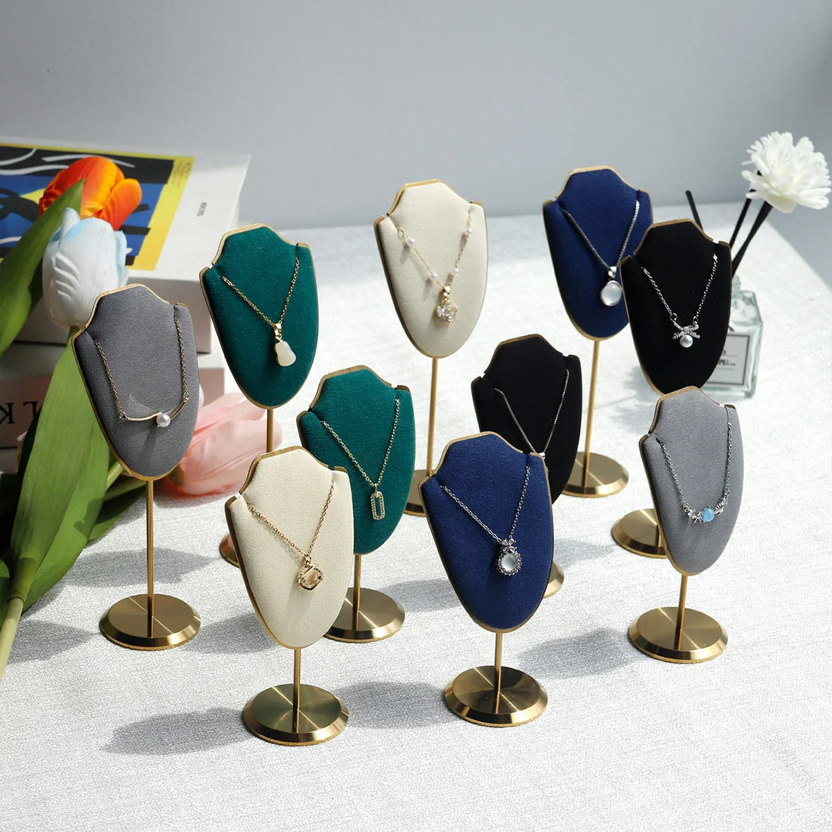 Mini Necklace Display Stand & Velvet Jewelry Bust Rack