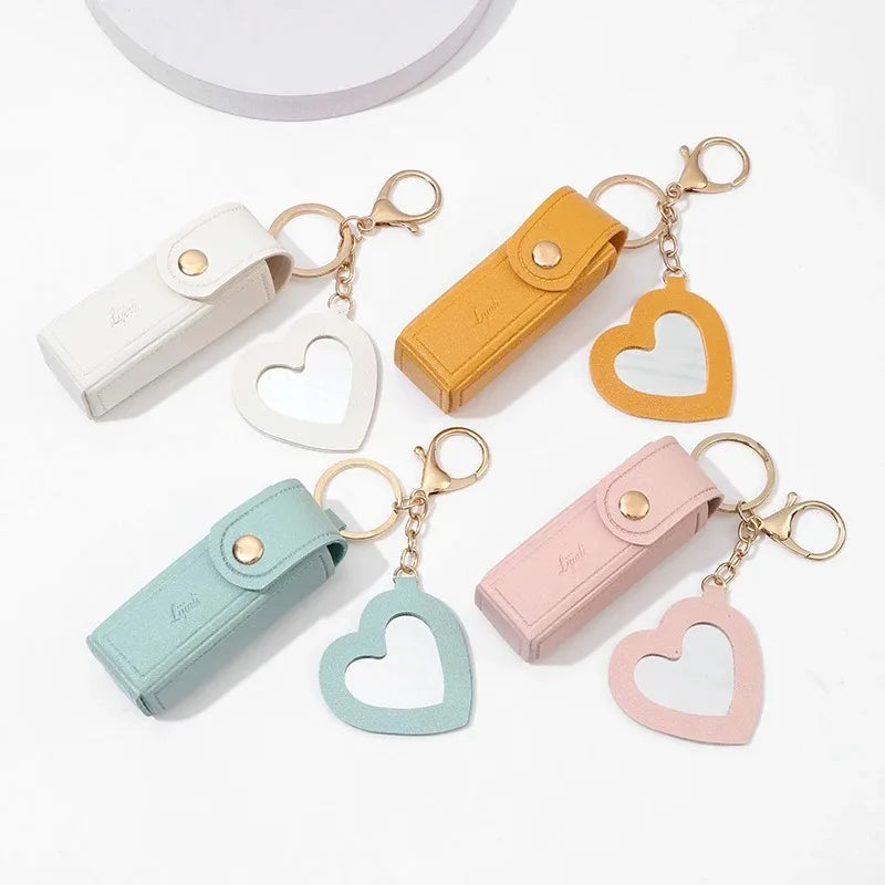 GlamPouch™ Mini Leather Lipstick Case & Coin Purse Keychain with Built-In Mirror