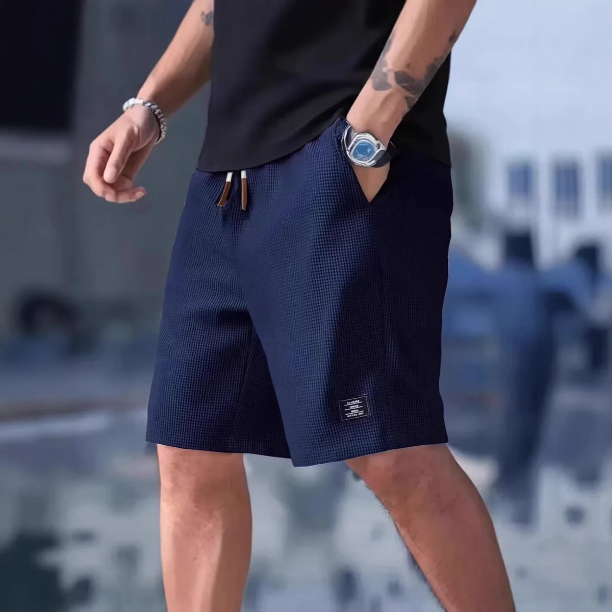 Men’s Waffle Knit Quick-Dry Casual Shorts – Breathable Beach & Streetwear Bermuda Shorts