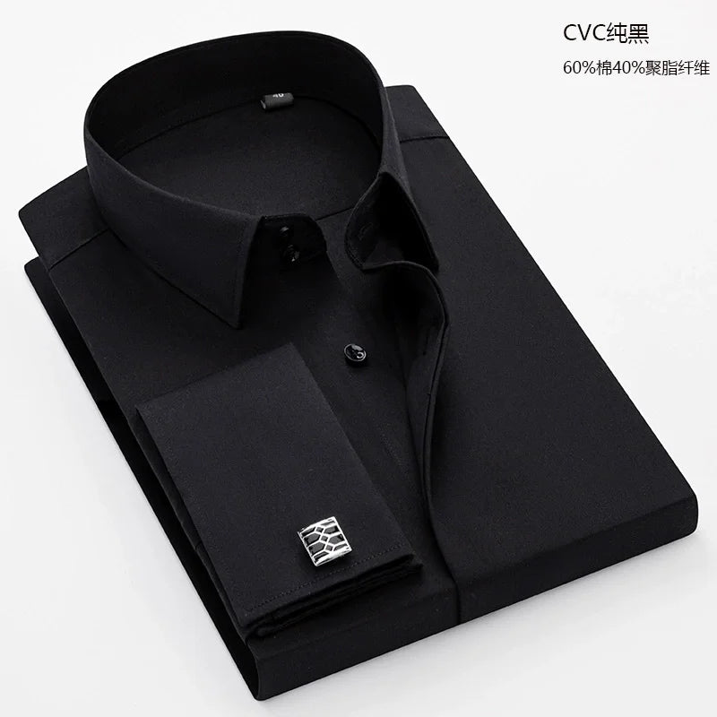 Men's Slim-Fit French Cuff Striped Business Dress Shirt
