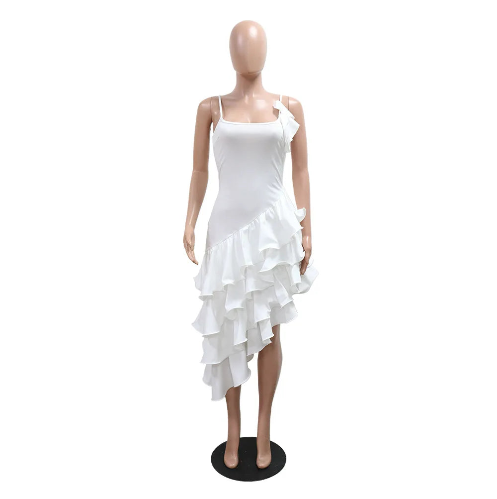 Women's Sleeveless Ruffled Tiered Asymmetrical Party Mini Dress