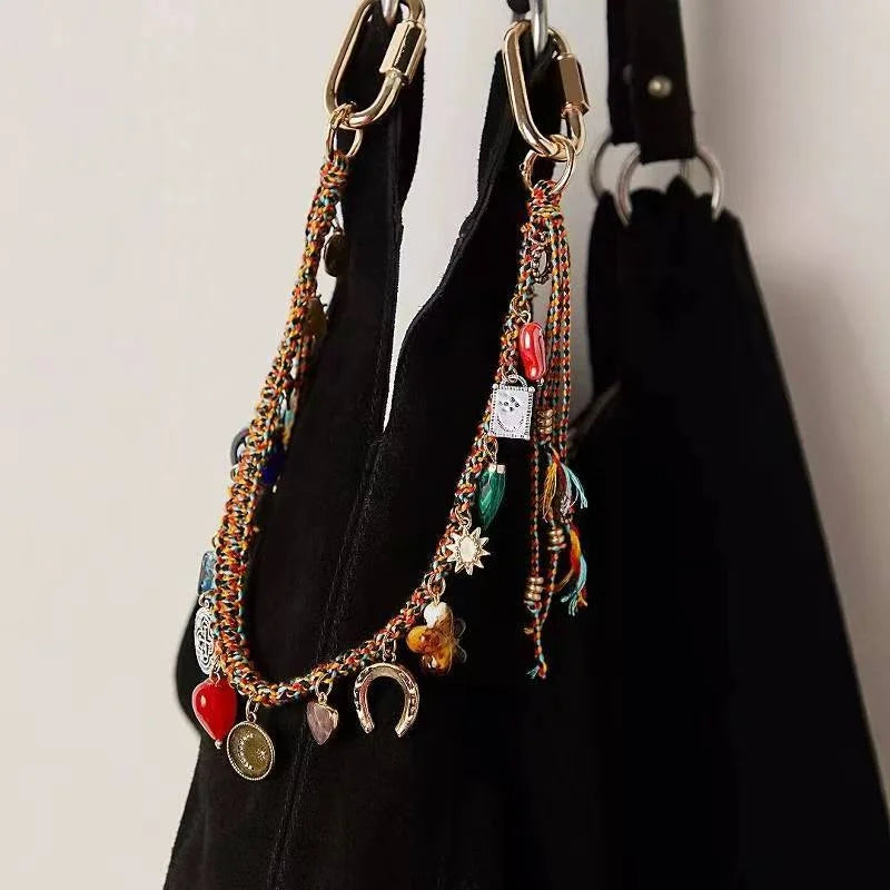 Boho Evil Eye Braided Rope & Gold Chain Strap for Women's Bags