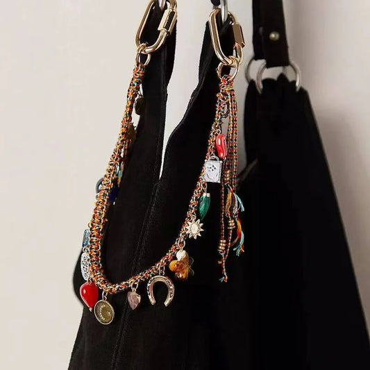 Boho Evil Eye Braided Rope & Gold Chain Strap for Women's Bags