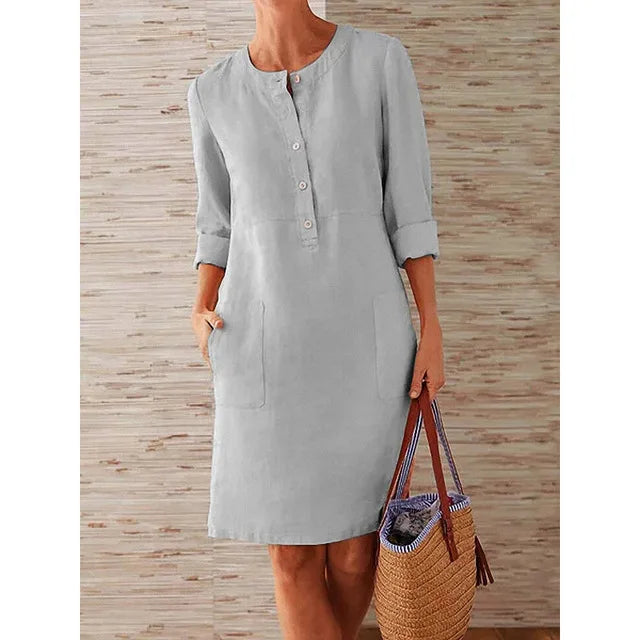 Women's Summer Long Maxi Dr Cotton Casual plus Size Street Sle Splice Loose Waist ort Sve V-Ne  Color