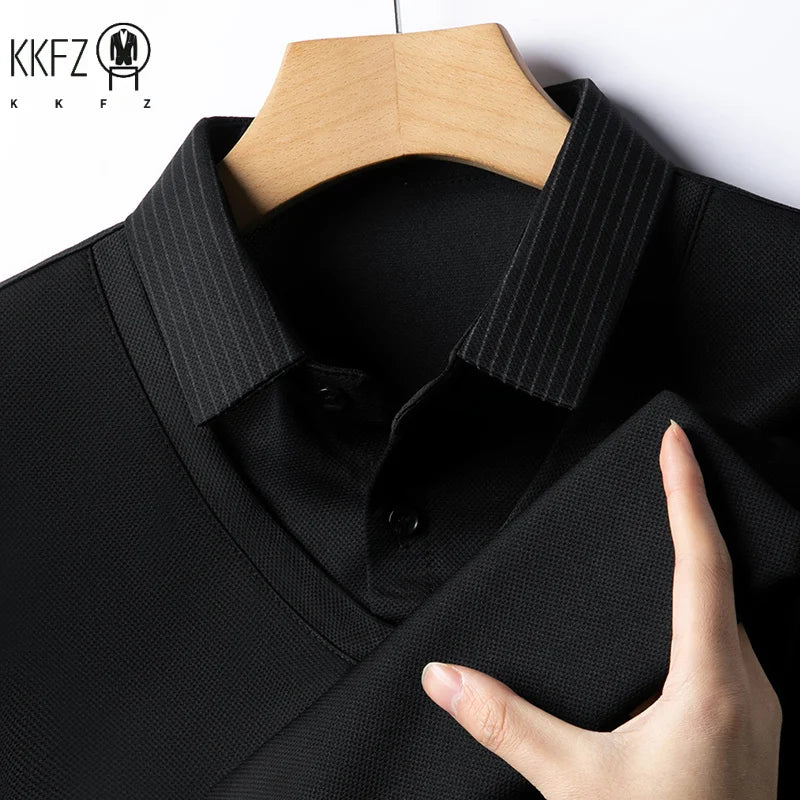 Men’s Long-Sleeve Layered Look Polo Shirt – Business Casual Versatile Top
