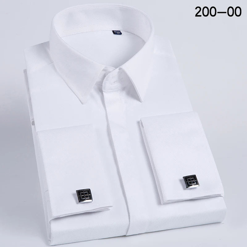 Men's Slim-Fit French Cuff Striped Business Dress Shirt