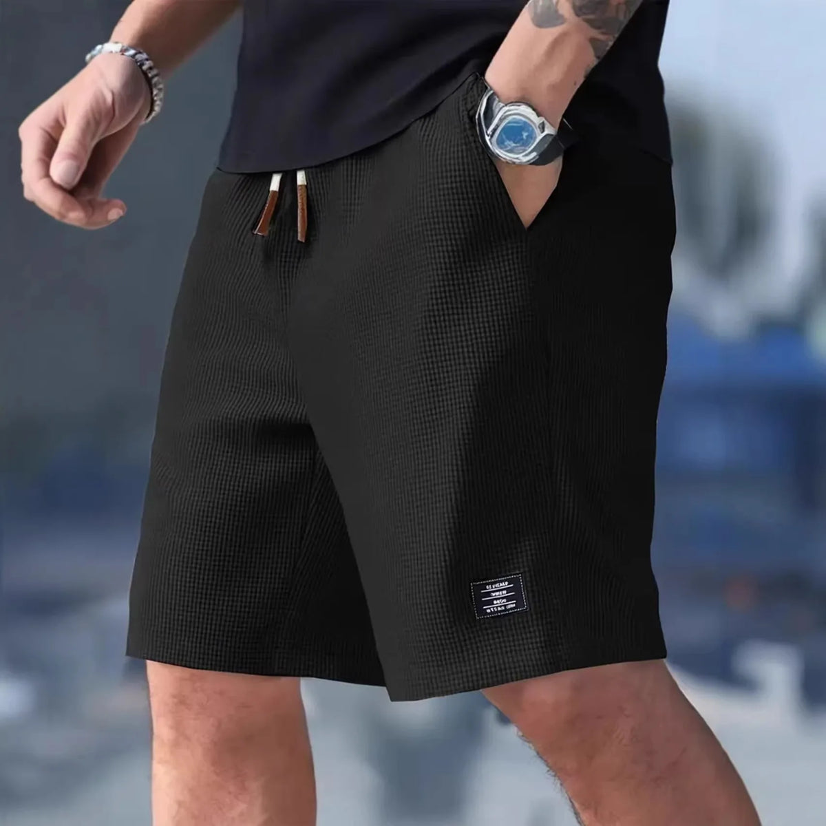 Men’s Waffle Knit Quick-Dry Casual Shorts – Breathable Beach & Streetwear Bermuda Shorts