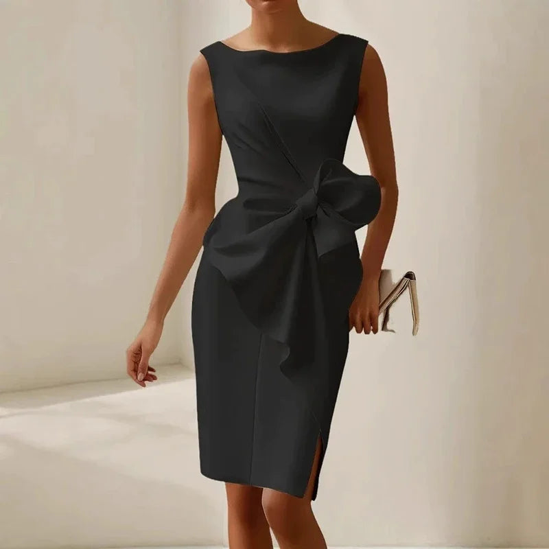 Women's Elegant Bowknot Ruffle Sleeveless Bodycon Party Dress