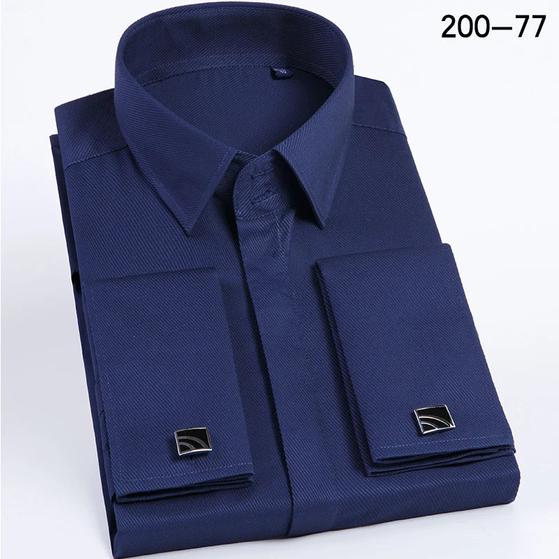 Men's Slim-Fit French Cuff Striped Business Dress Shirt