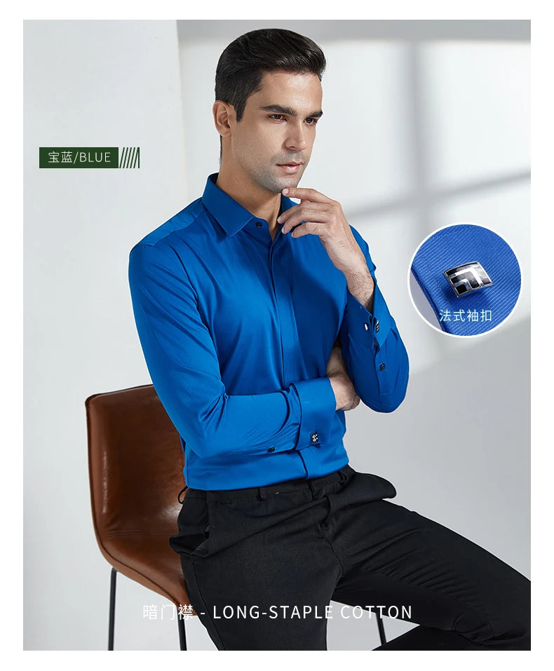 Men's Slim-Fit French Cuff Striped Business Dress Shirt