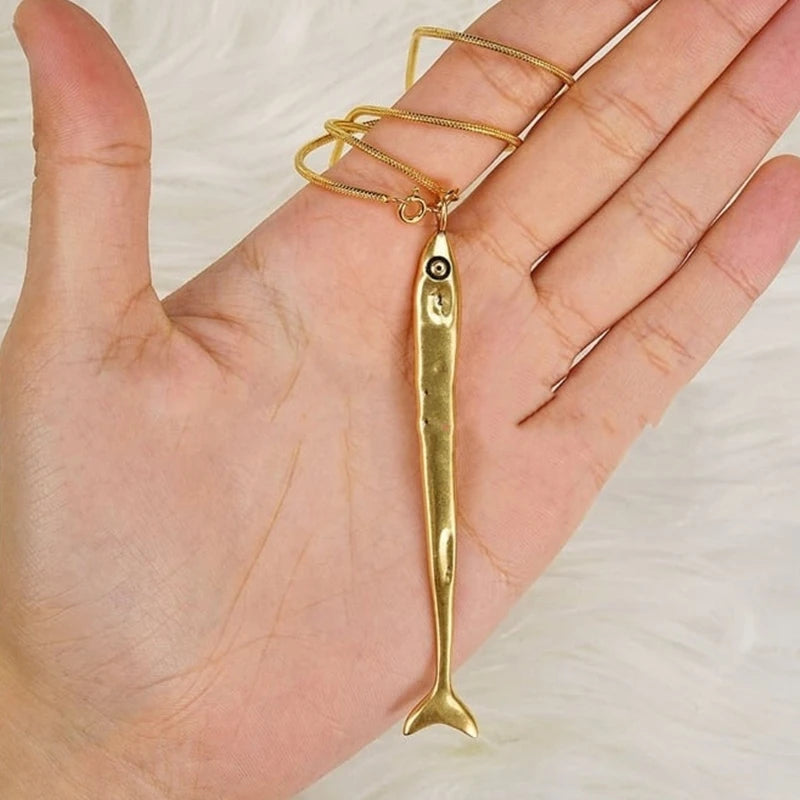 X6HE Sea Theme Sardine Pendant Necklace Adjustable Length Alloy Jewelry Unisex