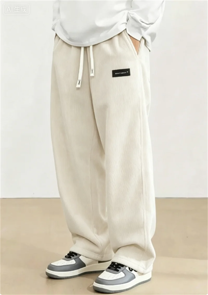 Men's Loose Solid-Color Corduroy Drawstring Sweatpants