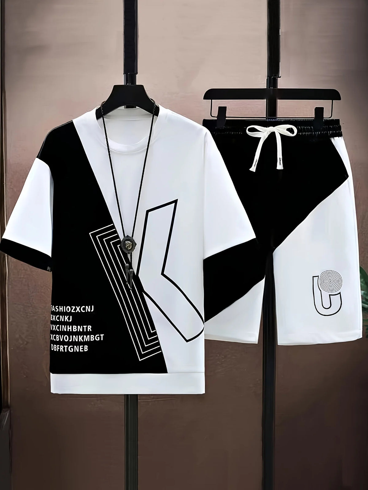 Men's 3D Letter Print Lightweight Summer T-Shirt & Shorts Set