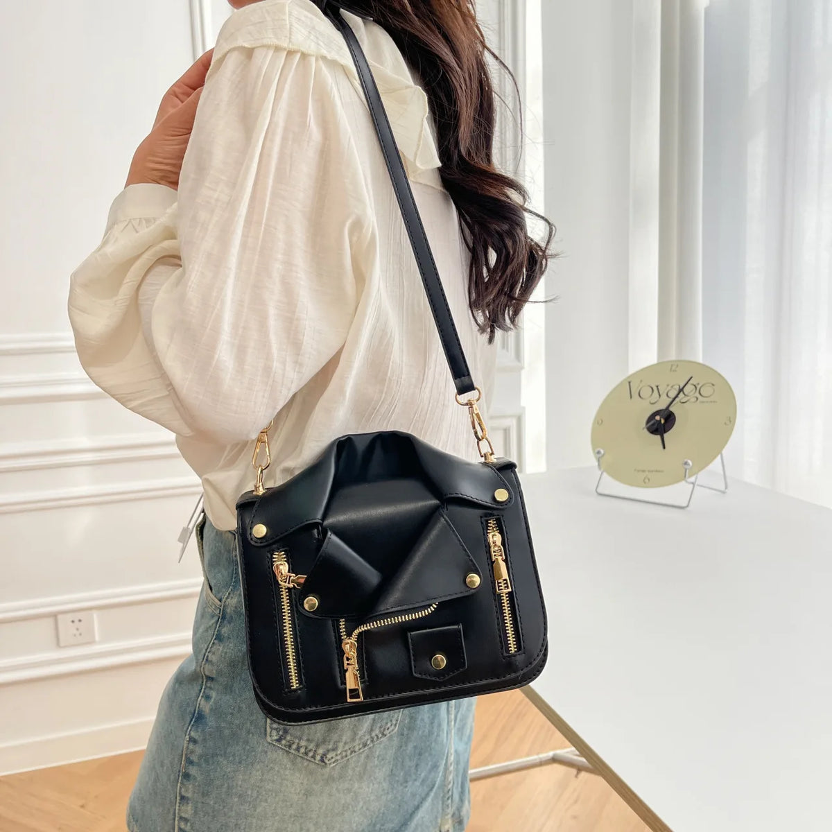Women's Leather Jacket Style PU Crossbody & Shoulder Bag