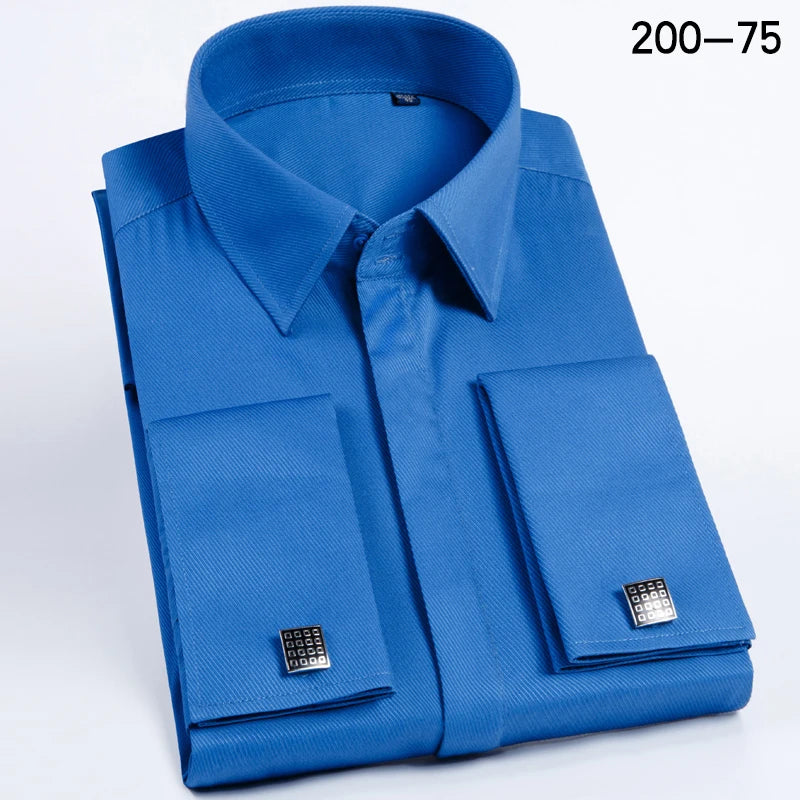 Men's Slim-Fit French Cuff Striped Business Dress Shirt