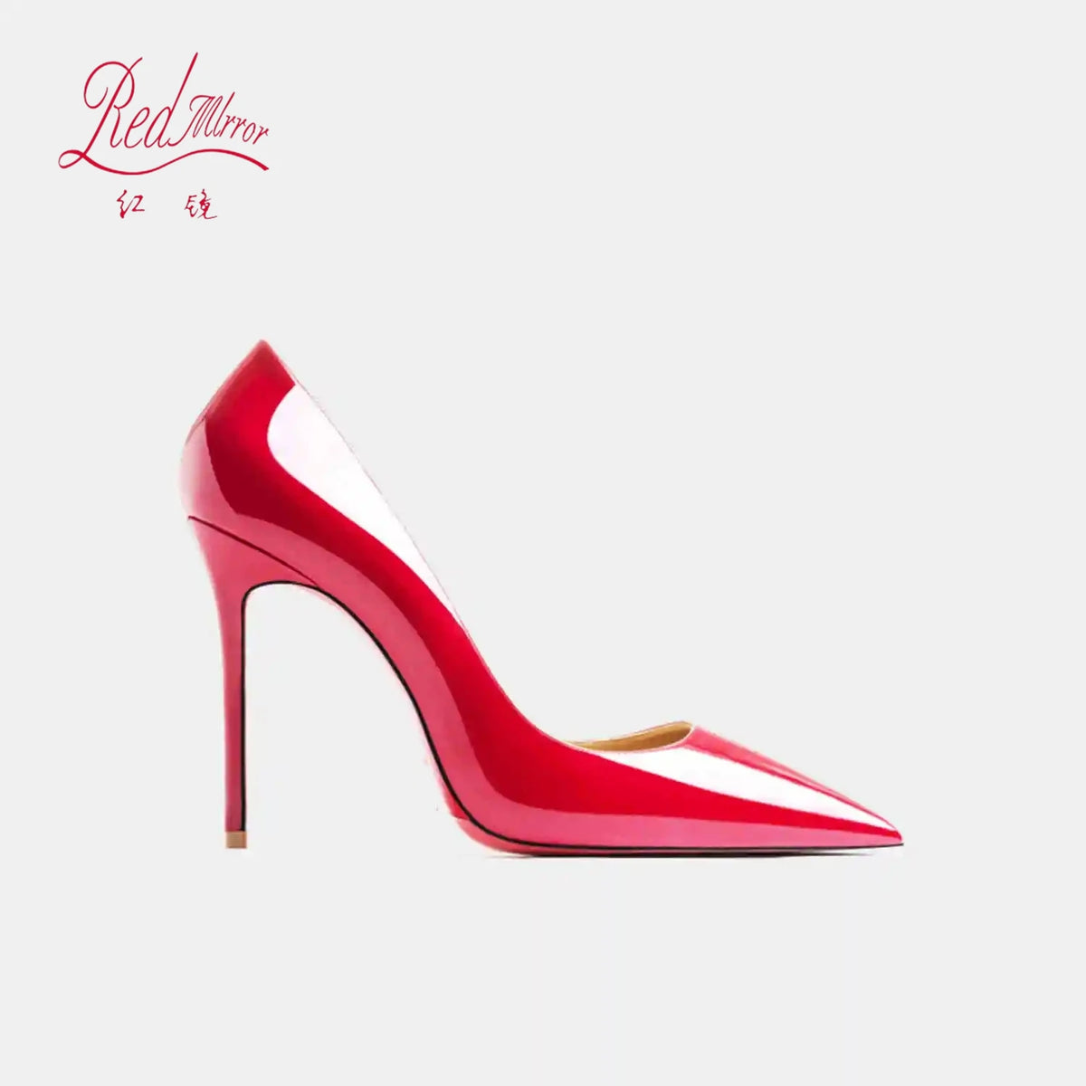 Women's Black Glossy Pointed-Toe Stiletto Pumps with Radiant Red Outsoles