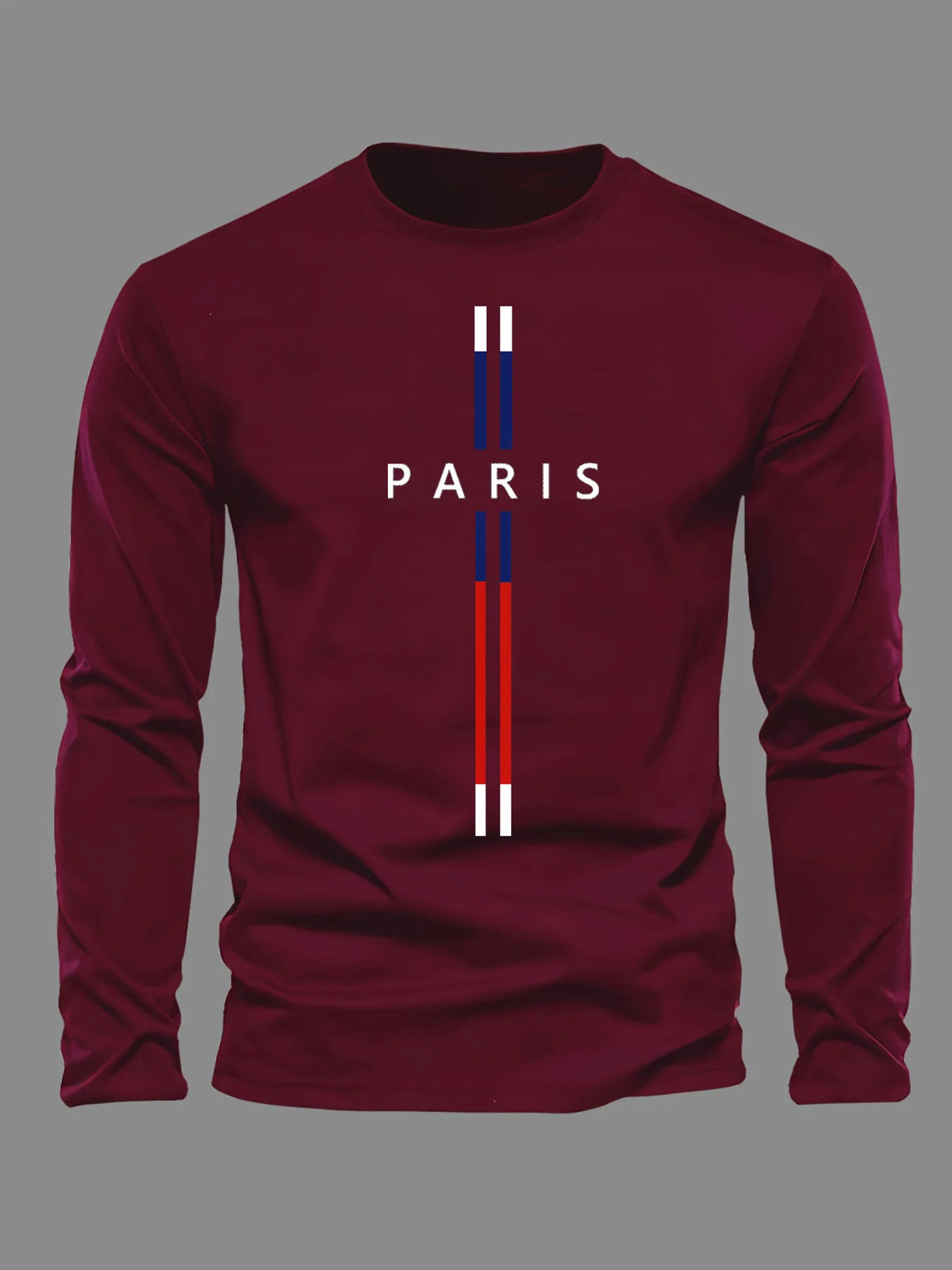 Men's Pure Cotton "Paris" Graphic Print Long-Sleeve T-Shirt
