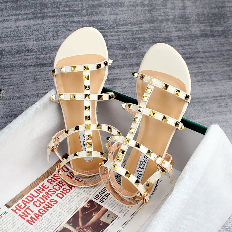 2026 Women's Large Size (41–43) Rivet Flat Sandals | Casual Walking & Shopping Shoes