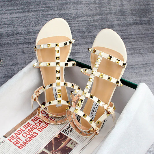 2026 Women's Large Size (41–43) Rivet Flat Sandals | Casual Walking & Shopping Shoes