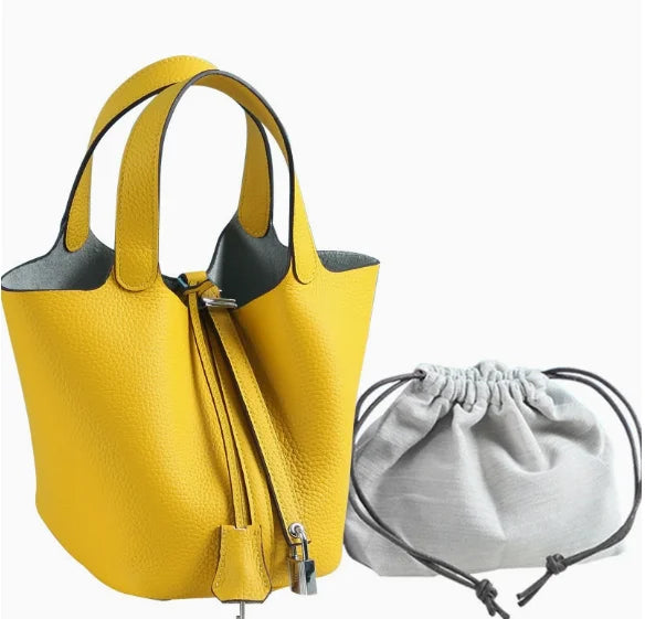 Women's Genuine Leather Designer Bucket Handbag (18cm / 22cm)