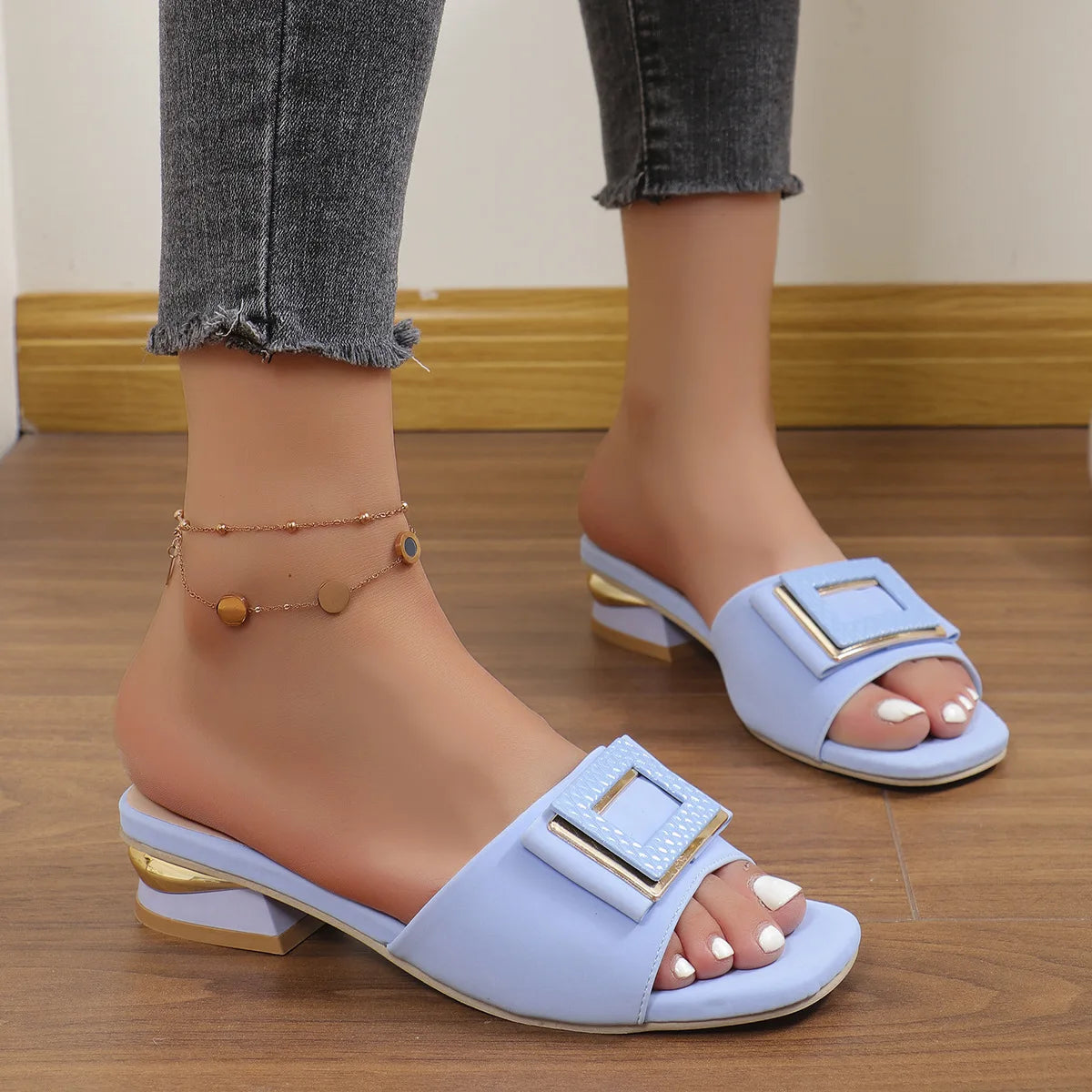 Women's Elegant Low-Heel Summer Slip-On Slippers for Weddings & Parties