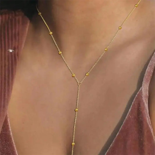 Vintage Gold-Tone Geometric Bead & Tassel Lariat Drop Necklace