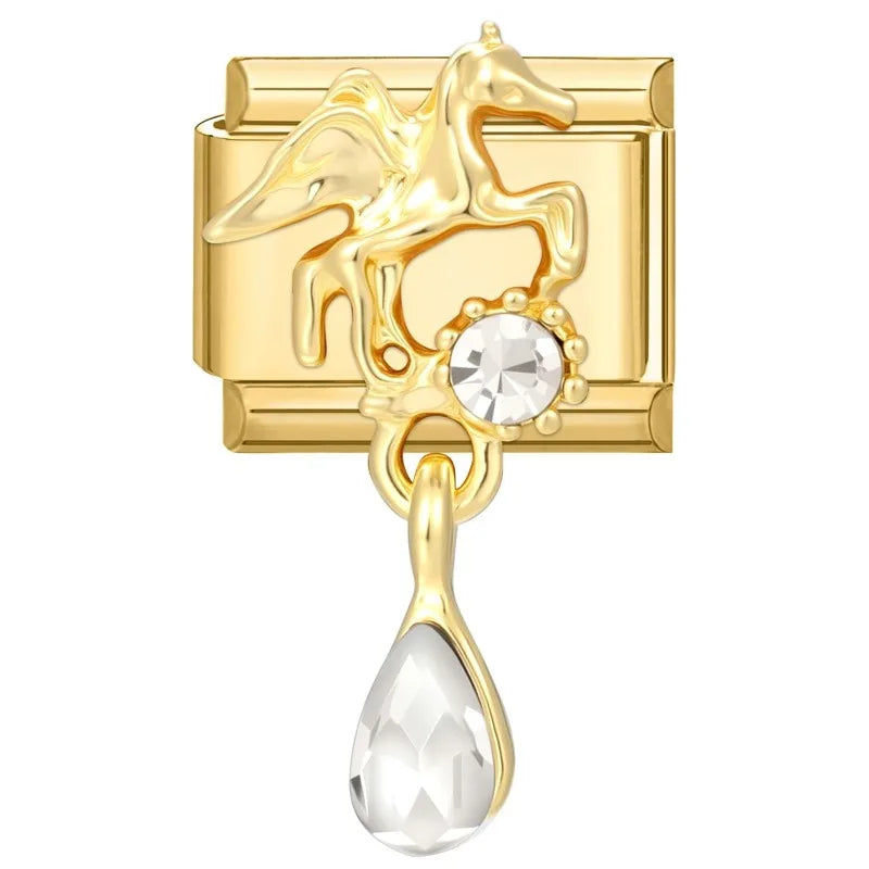 Zircon Heart Bow Butterfly Flowers Gold Color Italian Charm Links Fit 9MM Stainless Steel Bracelet Women Men DIY Making Jewelry