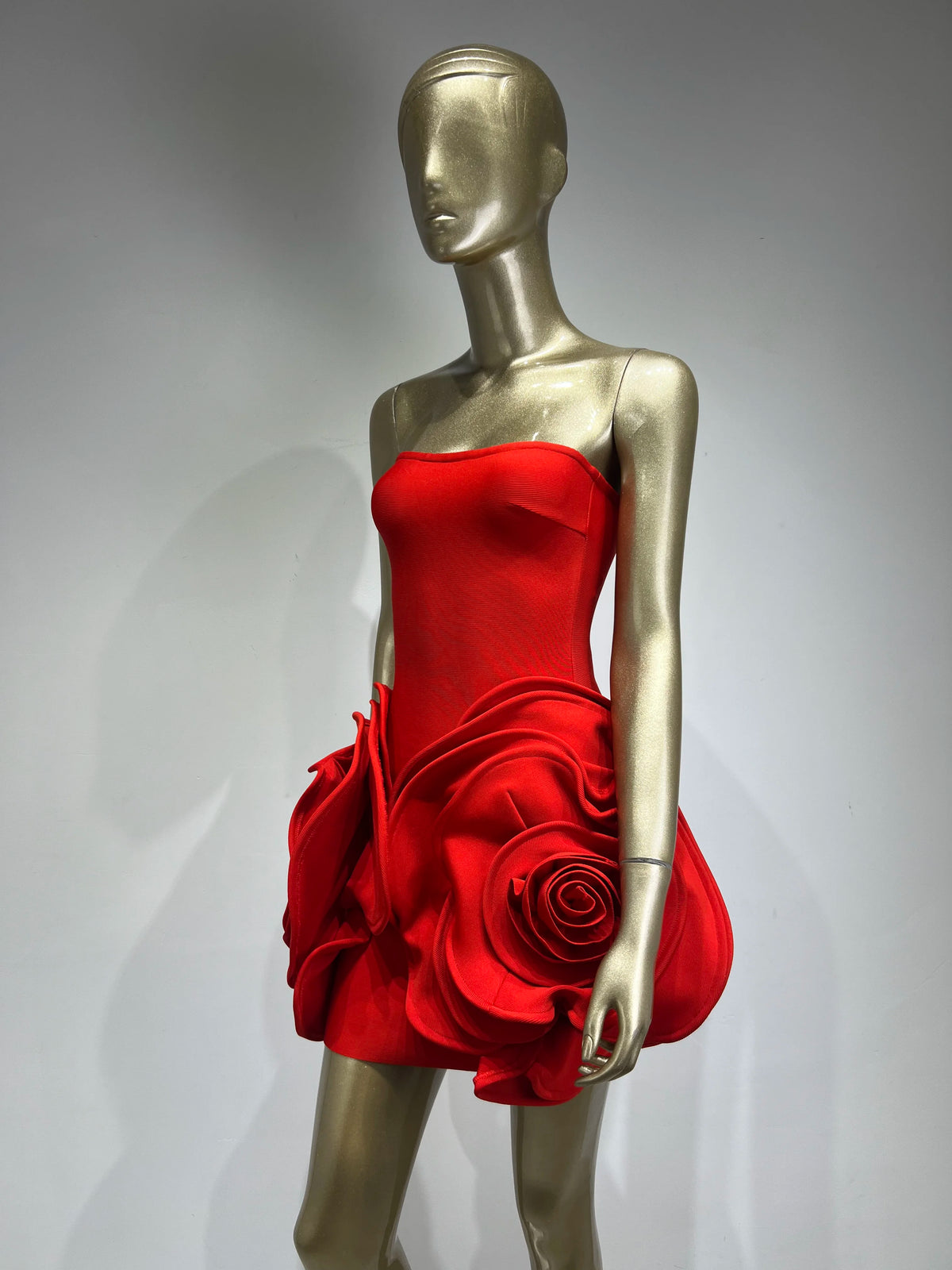 Women's Strapless Crystal Flower Bodycon Evening Mini Dress