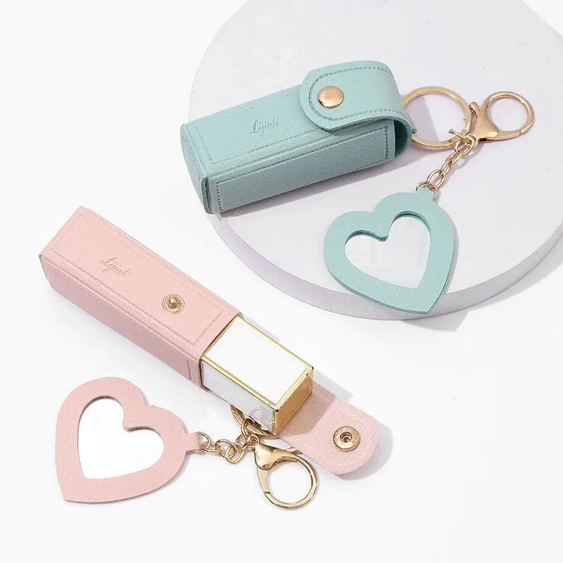 GlamPouch™ Mini Leather Lipstick Case & Coin Purse Keychain with Built-In Mirror