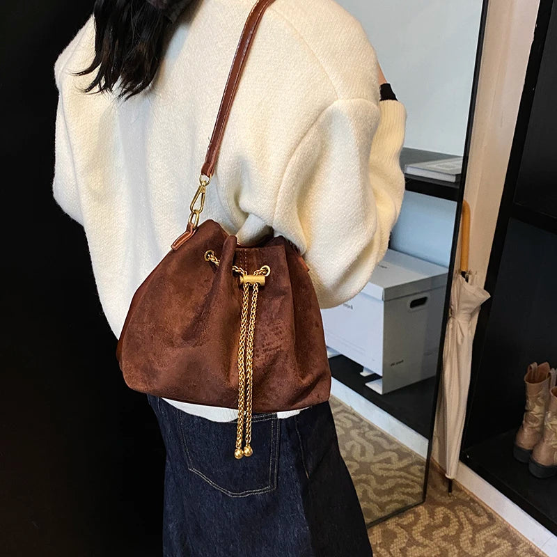 2026 Women's Soft Faux Suede Commuting Crossbody Bag with Quilted Thread Stitching
