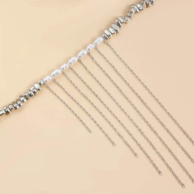 Handmade Irregular Bead & Tassel Collarbone Choker Necklace