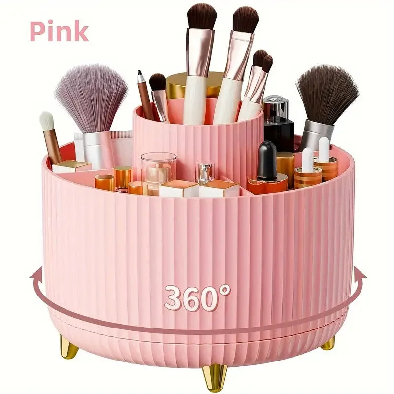 Makeup Brushes Holder 360° Rotating Organizer 5 Slot Multi-Functional Desk Storage Cosmetics Storage for Vanity Desktop Bathroom