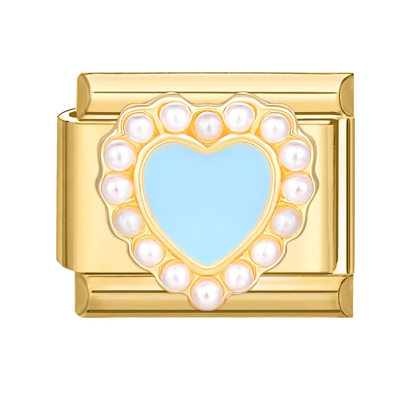 Zircon Heart Bow Butterfly Flowers Gold Color Italian Charm Links Fit 9MM Stainless Steel Bracelet Women Men DIY Making Jewelry