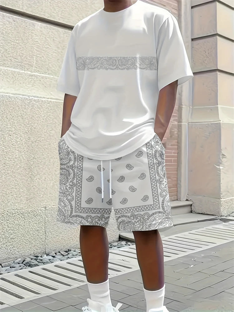 Men's Paisley 3D Print T-Shirt & Drawstring Shorts Set
