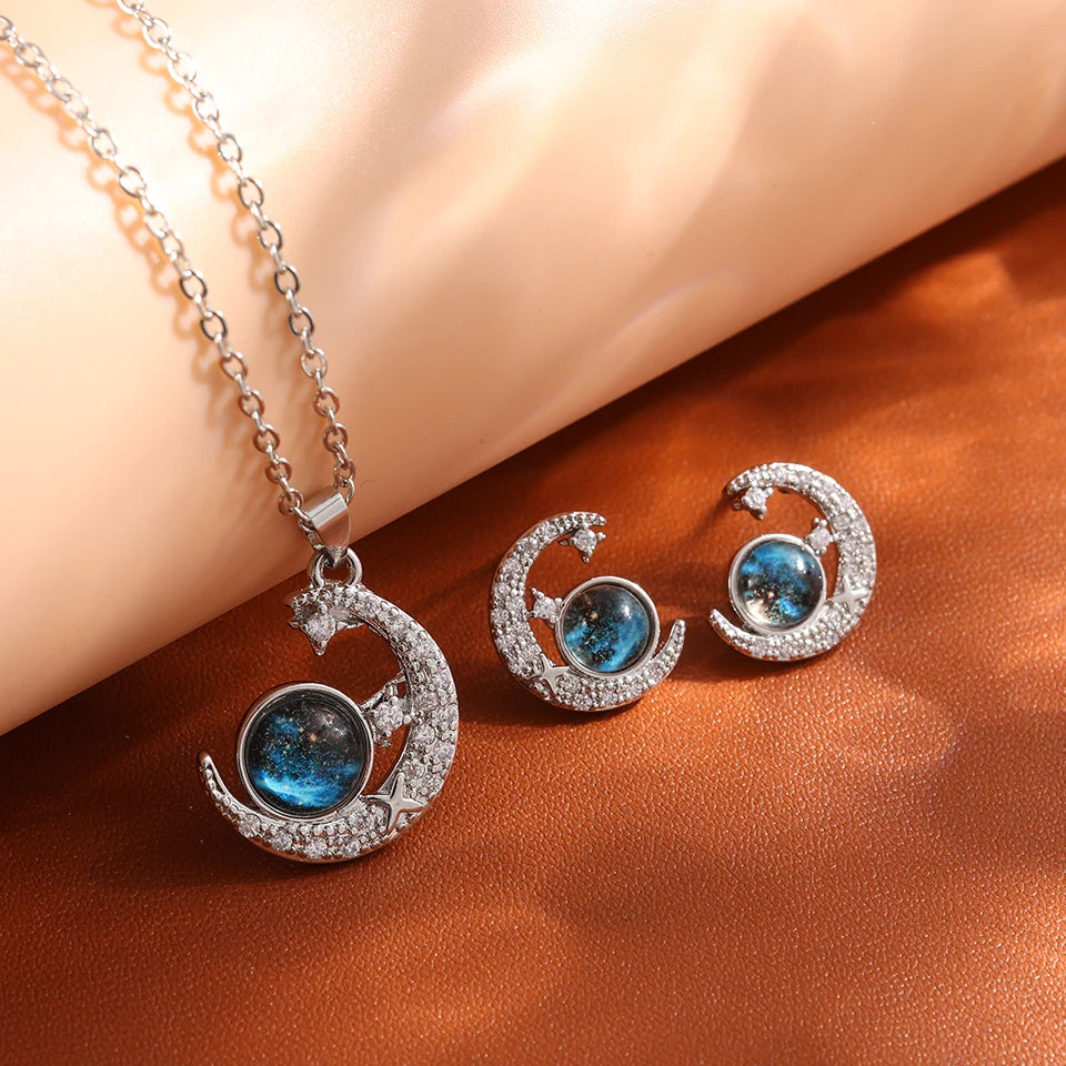 Lumière Celestial™ Titanium Steel Planet & Moon Pendant Necklace