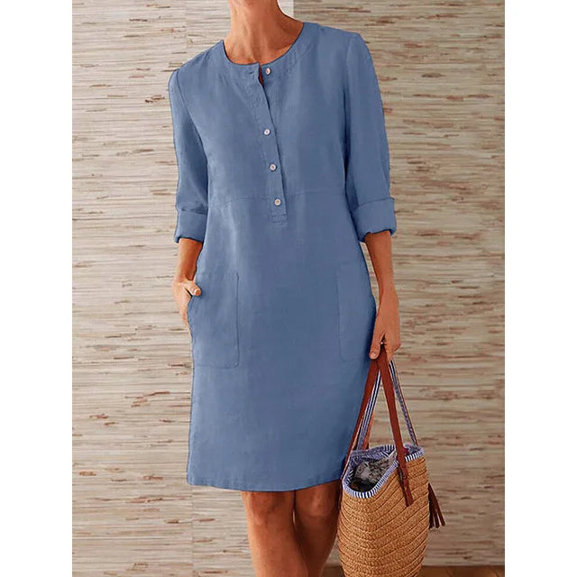 Women's Summer Long Maxi Dr Cotton Casual plus Size Street Sle Splice Loose Waist ort Sve V-Ne  Color