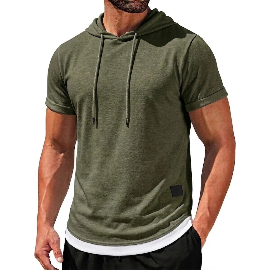 Mens New Summer Short Sleeve Hooded Tees Casual Lightweight Breathable Tops Korean Streetwear for Gym and Daily Wear Top