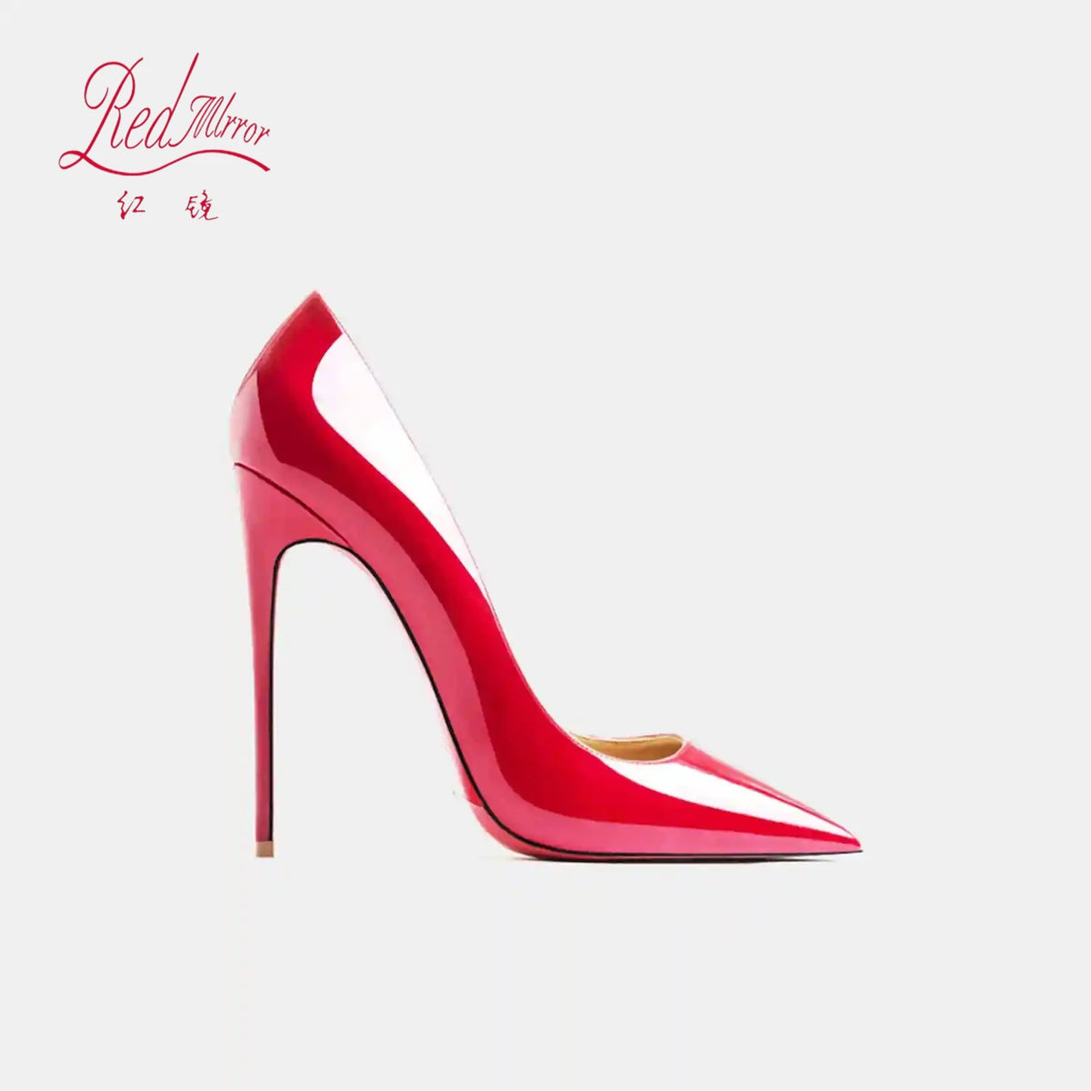 Women's Black Glossy Pointed-Toe Stiletto Pumps with Radiant Red Outsoles