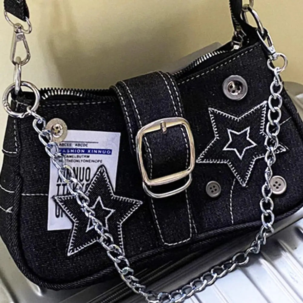 Y2K Denim Star Pattern Rivet Shoulder & Armpit Bag