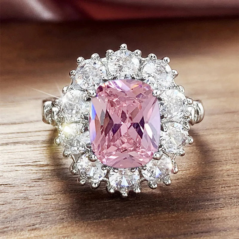 Women's Blue Cubic Zirconia Cushion-Cut Statement Ring