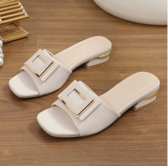 Women's Elegant Low-Heel Summer Slip-On Slippers for Weddings & Parties