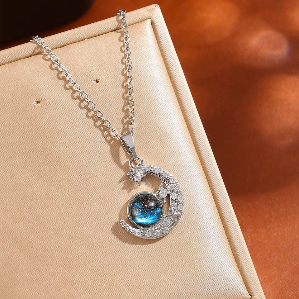 Lumière Celestial™ Titanium Steel Planet & Moon Pendant Necklace