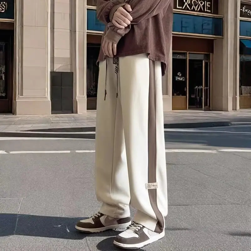 Men's Color-Blocked Loose Straight-Leg Track Pants
