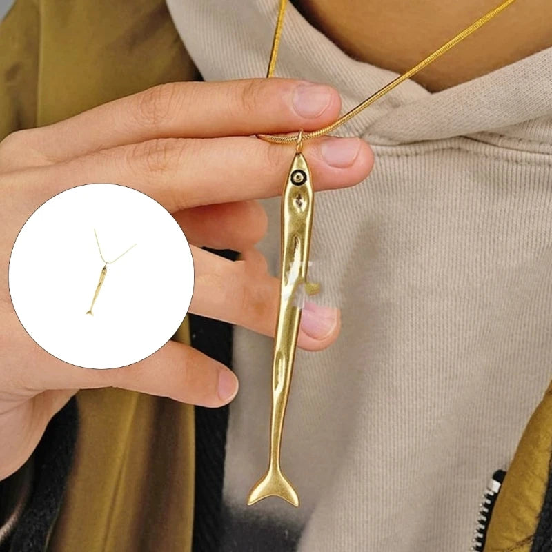 X6HE Sea Theme Sardine Pendant Necklace Adjustable Length Alloy Jewelry Unisex